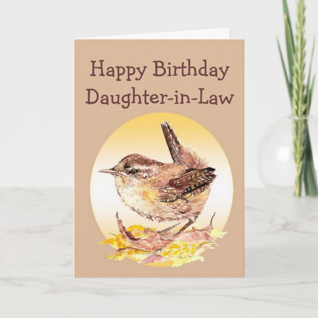 Happy Birthday Daughter Watercolor Wren Bird Card (Front)