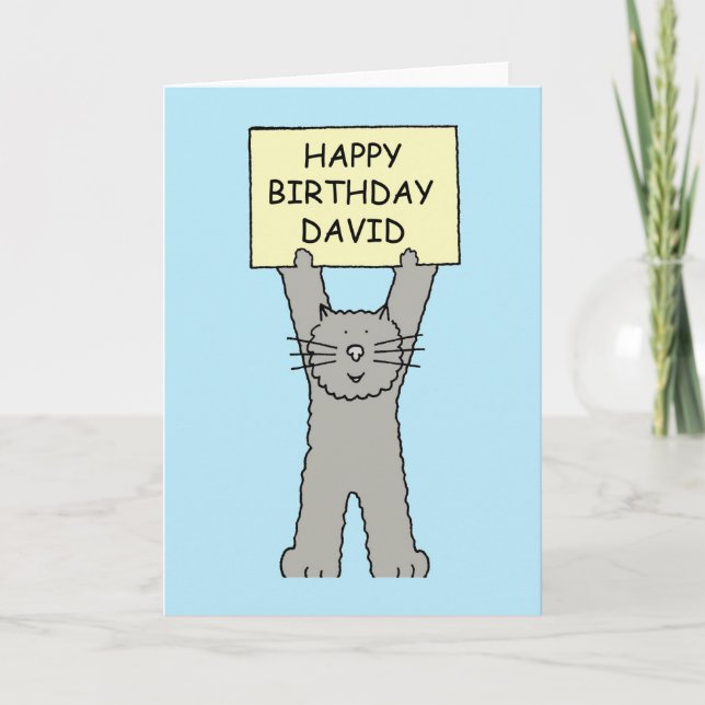 Happy Birthday David Cartoon Cat Card (Front)