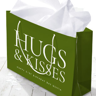 Happy Birthday Day Any Age Hugs & Kisses Green Large Gift Bag