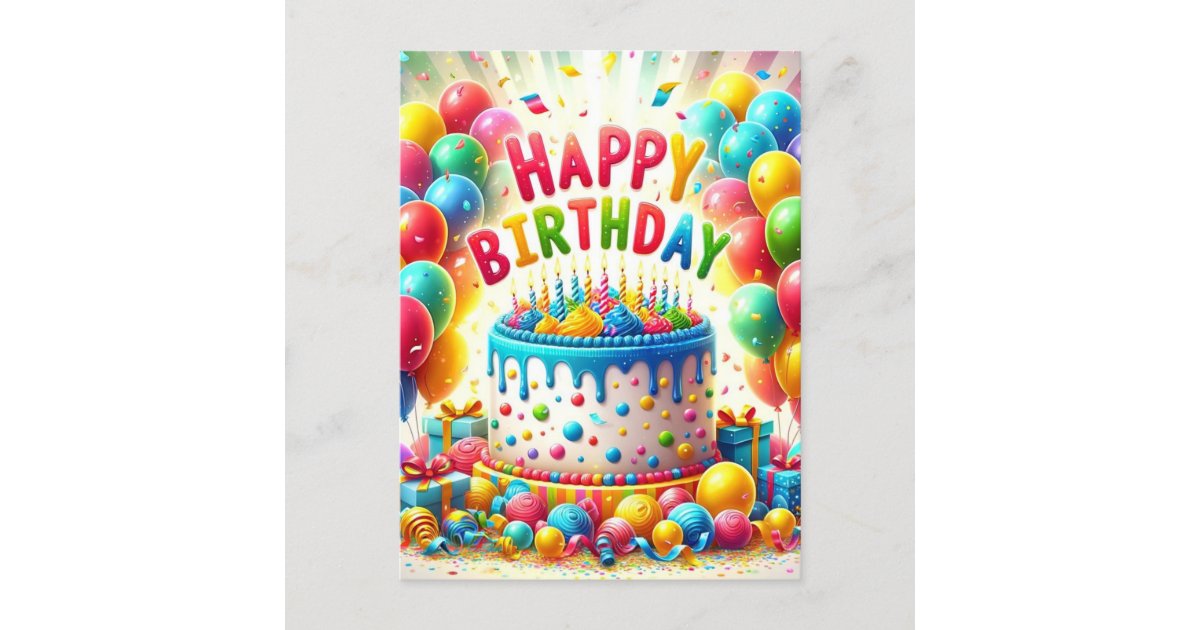 Happy Birthday Day Cake Postcard | Zazzle