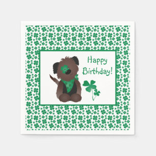 Happy Birthday Day Dog Shamrock Green Napkins