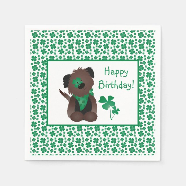 Happy Birthday Day Dog Shamrock Green Napkins (Front)