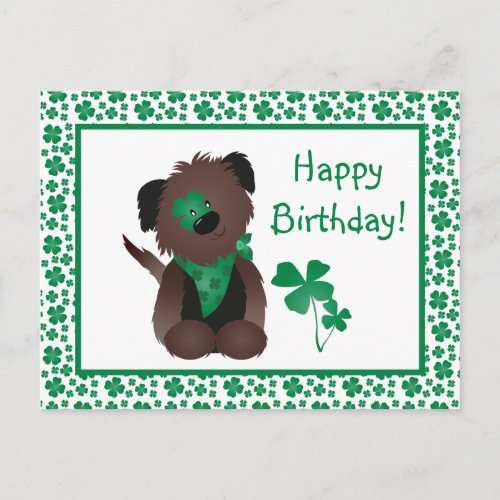 Happy Birthday Day Dog Shamrock Green Postcard