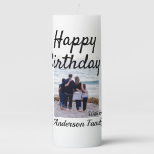 Happy birthday day photo family name elegant class pillar candle