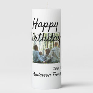 Happy birthday day photo family name elegant class pillar candle