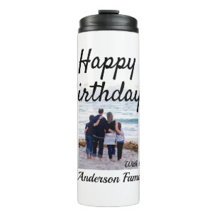 Happy birthday day photo family name elegant class thermal tumbler