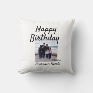 Happy birthday day photo family name elegant class throw pillow