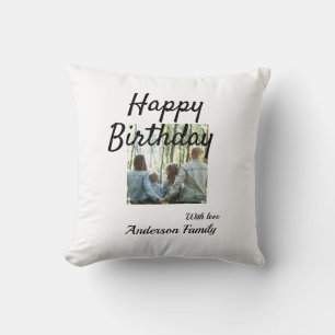 Happy birthday day photo family name elegant class throw pillow
