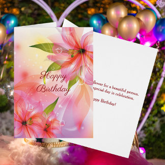 Happy Birthday Day Pink Floral 5x7 Card
