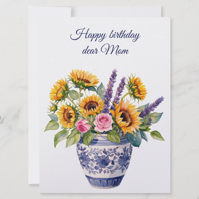 Happy birthday dear Mom & bouquet of flowers Holiday Card (Front)