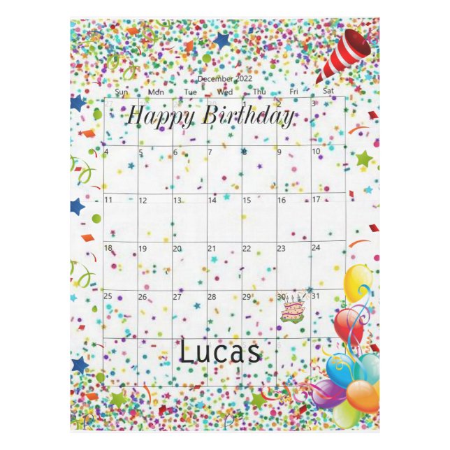 Happy Birthday December 2022 Tablecloth  (Front)