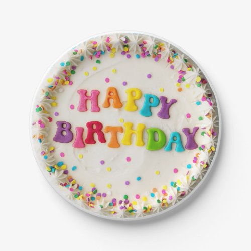Happy Birthday Decorated Cake  Paper Plates