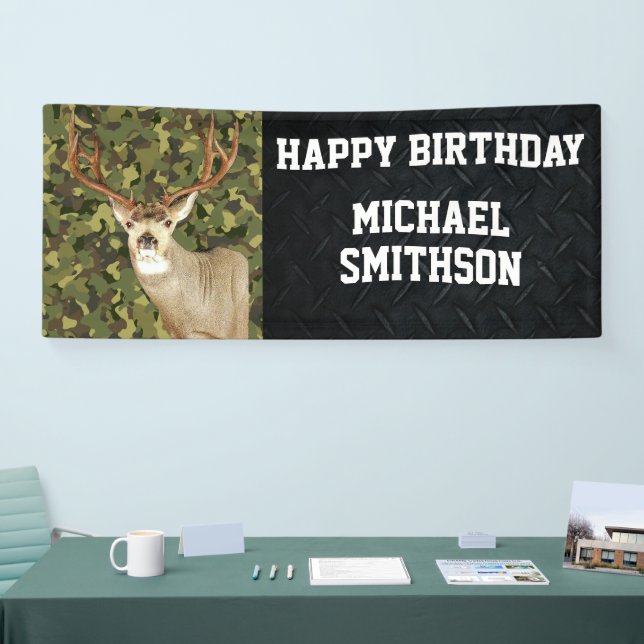 Happy Birthday Deer Camo Hunting Men's Banner (Tradeshow)