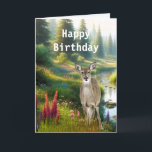 Happy Birthday Deer in Nature Card<br><div class="desc">Here is the perfect birthday card for that special guy who loves nature. This card was designed from an AI-generated image of a spring-season woodland landscape with a creek. The deer is a cutout of an illustration that I added as an overlay. The card has an inside greeting, you may...</div>