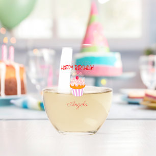 Happy Birthday Delicious Cupcake Cherry Custom Stemless Wine Glass