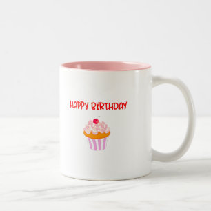 Happy Birthday Delicious Cupcake with Cherry Two-Tone Coffee Mug