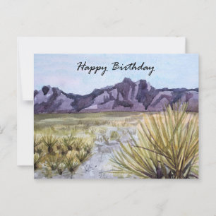 Happy Birthday Desert Cactus Mountains Watercolor Postcard