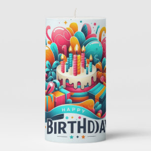 Happy Birthday Design Pillar Candle
