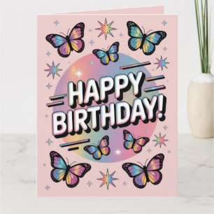 Happy Birthday Design with Colorful Butterflies Card