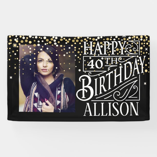 Happy Birthday design with golden confetti Banner (Horizontal)
