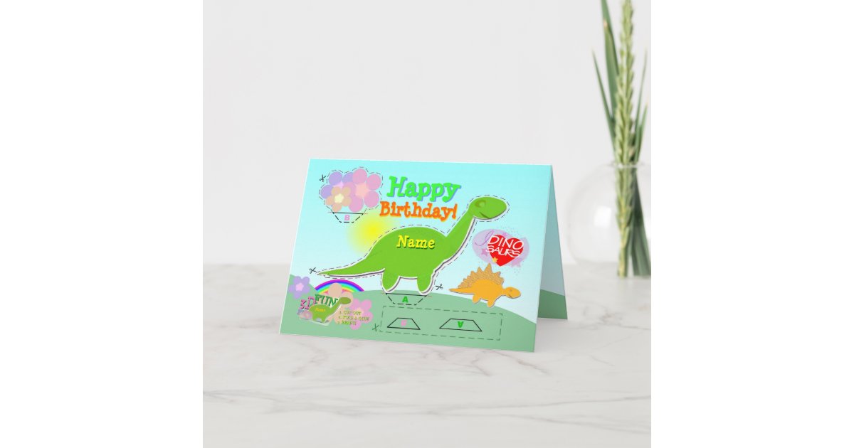 Happy Birthday Dino Name 3d Cut Fold Craft Card Zazzle Com