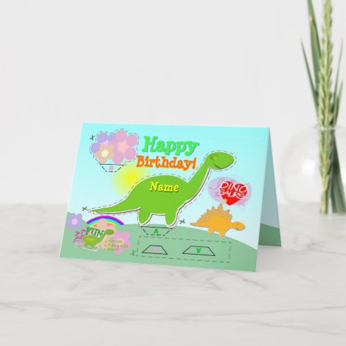 Happy Birthday Dino Name 3D Cut  Fold Craft Card