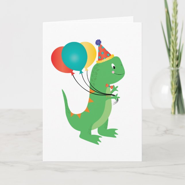 Happy Birthday Dinosaur Balloons Card (Front)