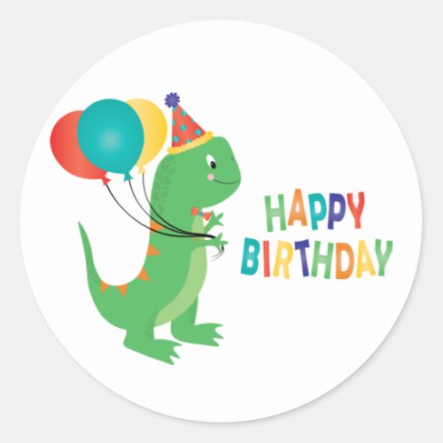 Happy Birthday Dinosaur Balloons Classic Round Sticker