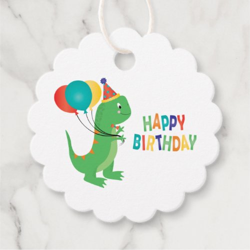Happy Birthday Dinosaur Balloons Favor Tags