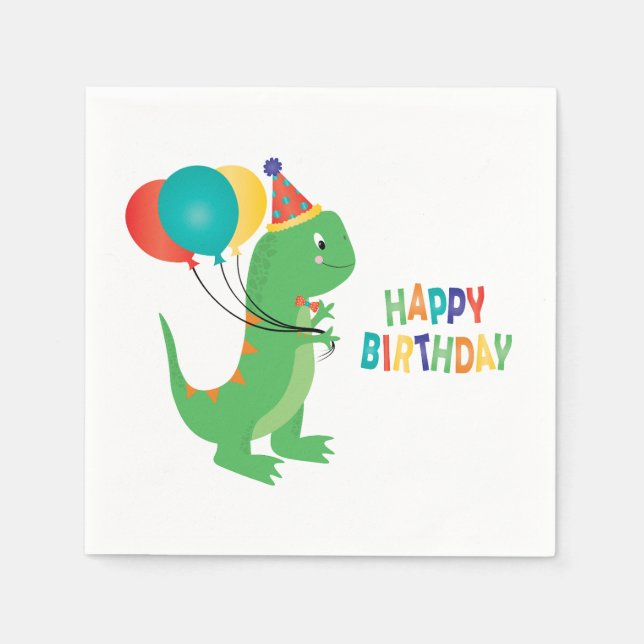 Happy Birthday Dinosaur Balloons Napkins (Front)
