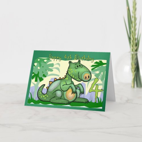 Happy Birthday Dinosaur Card 4th Birthday