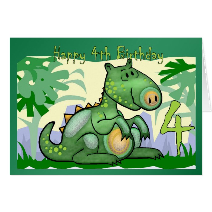 Happy Birthday Dinosaur Card 4th Birthday