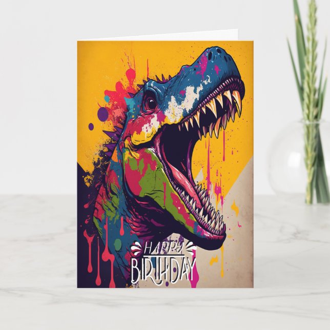 Happy Birthday Dinosaur Childrens Modern Card (Front)