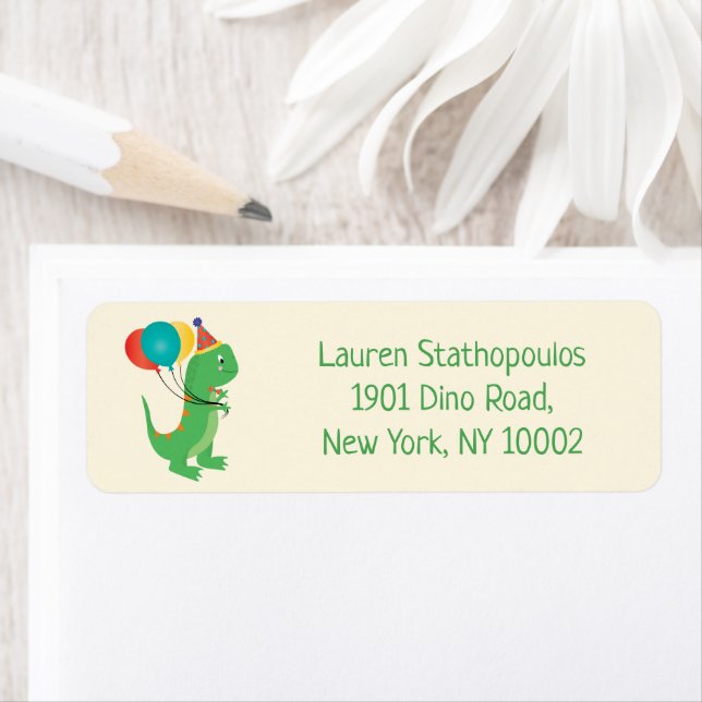 Happy Birthday Dinosaur Colorful Balloons Label (Insitu)