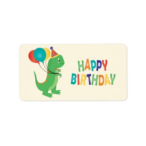 Happy Birthday Dinosaur Colorful Balloons Label