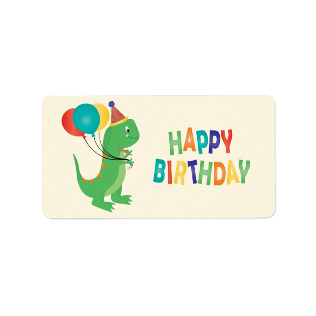 Happy Birthday Dinosaur Colorful Balloons Label (Front)