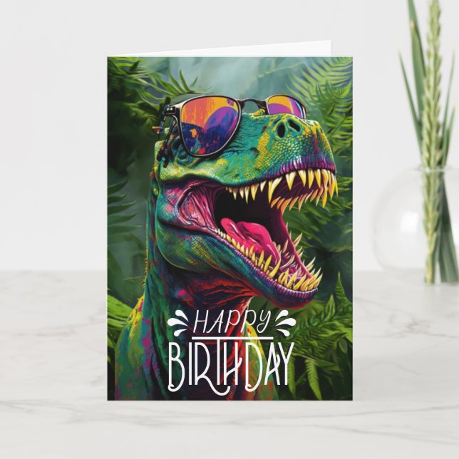 Happy Birthday Dinosaur Jungle Cool Jurassic  Card (Front)