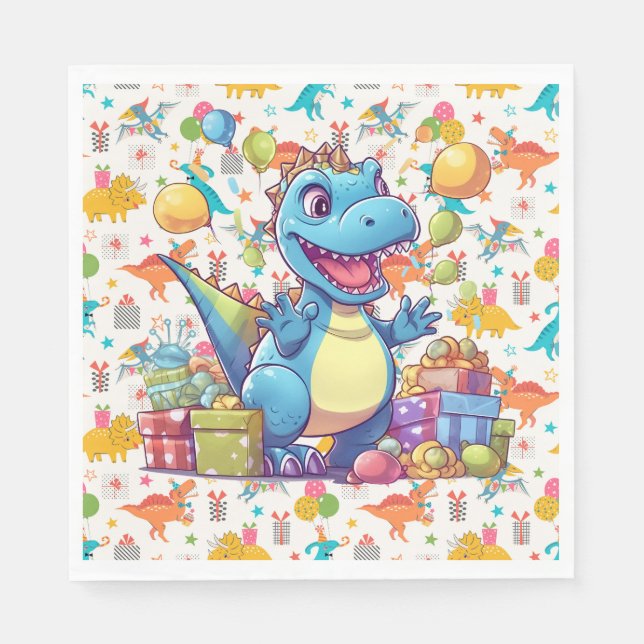 Happy Birthday Dinosaur  Napkins (Front)