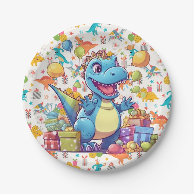 Happy Birthday Dinosaur  Paper Plates (Front)
