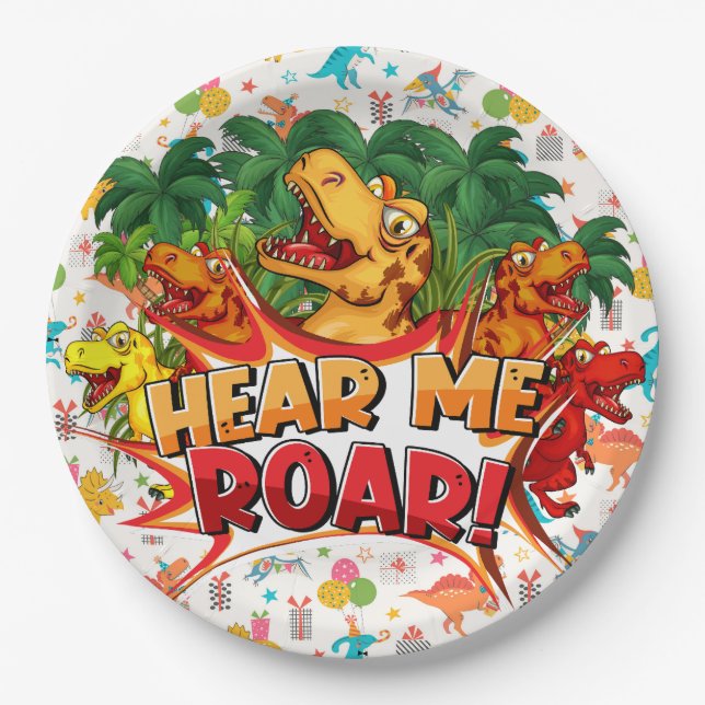 Happy Birthday Dinosaur  Paper Plates (Front)