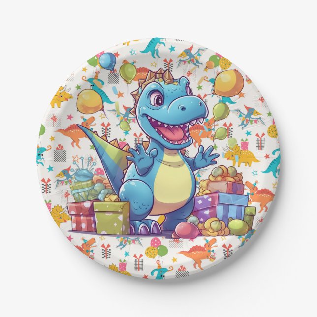 Happy Birthday Dinosaur  Paper Plates (Front)