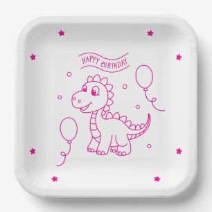 happy birthday dinosaur square paper plates