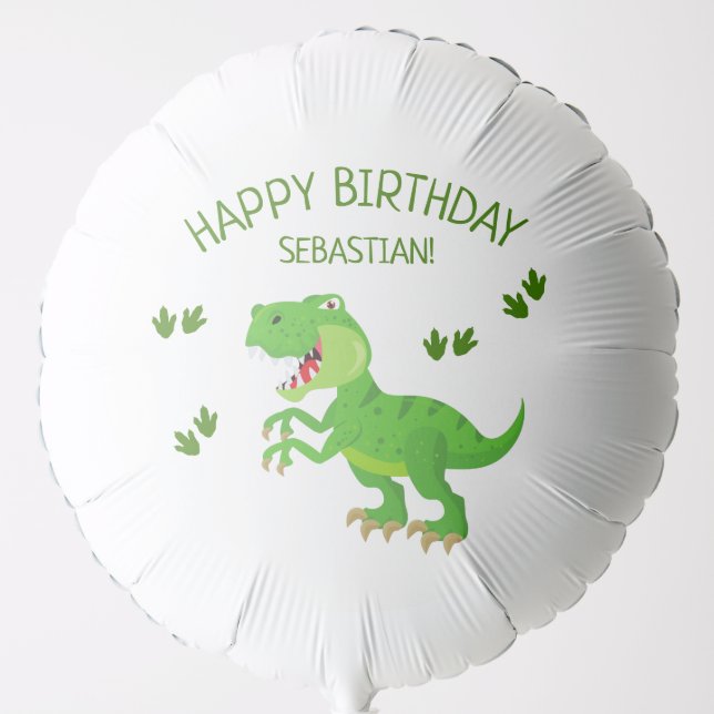 Happy Birthday Dinosaur with Name T-Rex Party Balloon (Front)