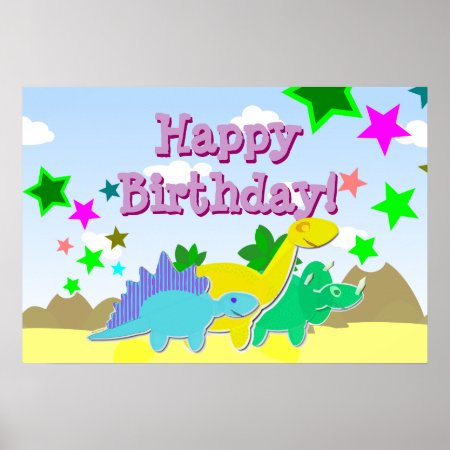 Happy Birthday Dinosaurs Poster