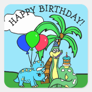 Happy Birthday Dinosaurs Square Sticker