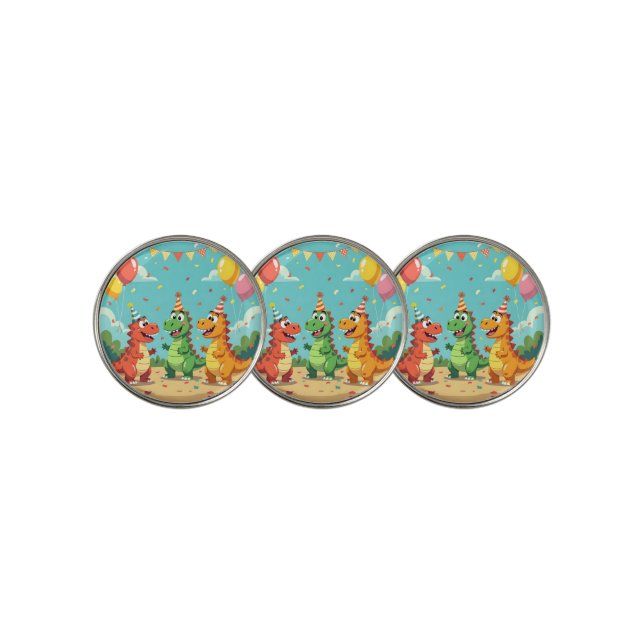 Happy birthday dinosaurs theme golf ball marker (3 Up)