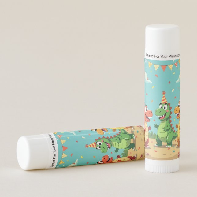 Happy birthday dinosaurs theme lip balm (Front)