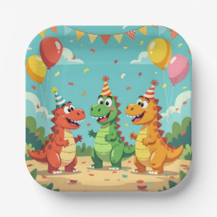 Happy birthday dinosaurs theme paper plates