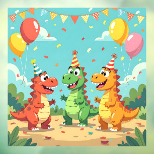Happy birthday dinosaurs theme window cling