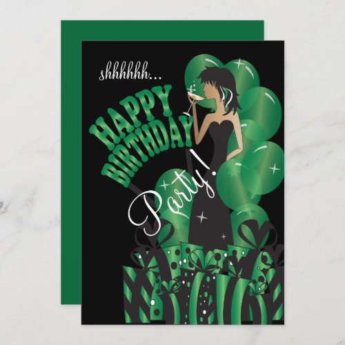 Happy Birthday Diva Girl  DIY Name  Age  Green Invitation